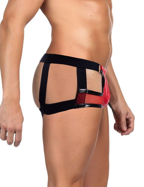 Faux Leather & Mesh Sexy Low Waist Mens Jockstrap MP305-2 Red S