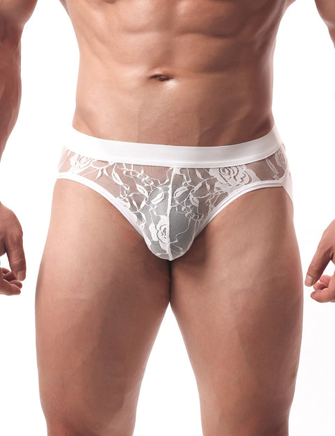 Lace See Through Mens Jockstrap Undie MP307-2 White M