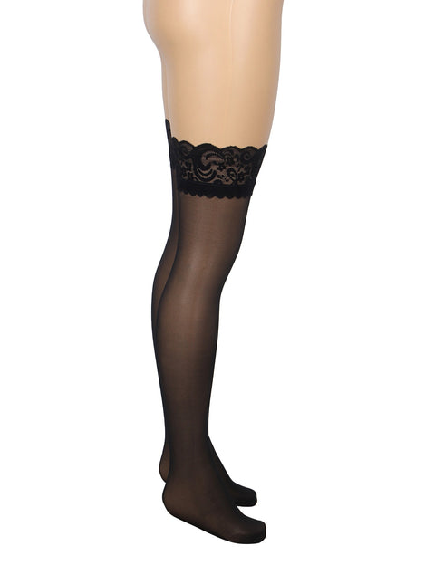 Sexy Lace Vertical Line Stockings With Silicone H3573 Black 3XL/5XL