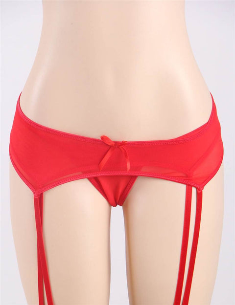 Mesh Garter Panties P5104-3 Red S/M