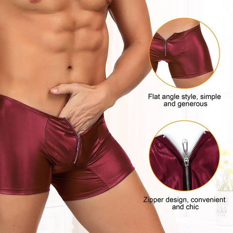 Faux Leather Men's Zip Undies MP069-3 Red XS
