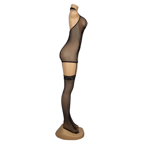 Sexy Sleeveless Halter Fishnet Bodystocking H3500 Black XS/M