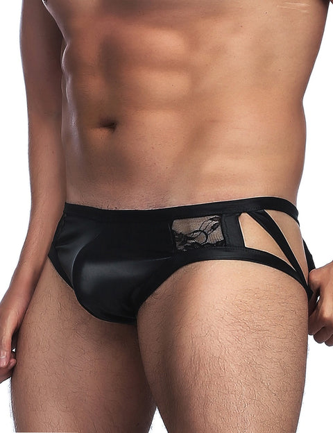 Leather Look Low Rise Sexy Briefs MP052 Black M