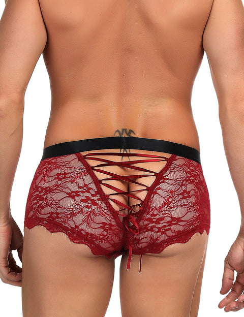 Lace Strappy Mens Undie MP073-2 Black/Red M