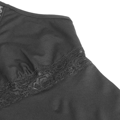 Lace Deep V Neck Suspender Nightdress R81732-1P Black XL