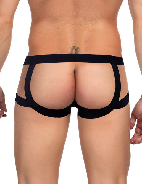 Faux Leather & Mesh Sexy Low Waist Mens Jockstrap MP305-1 Black S