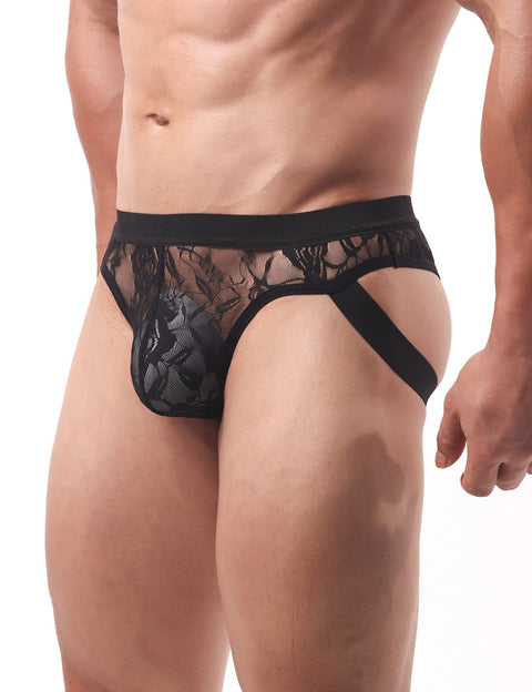 Lace See Through Mens Jockstrap Undie MP307-1 Black L