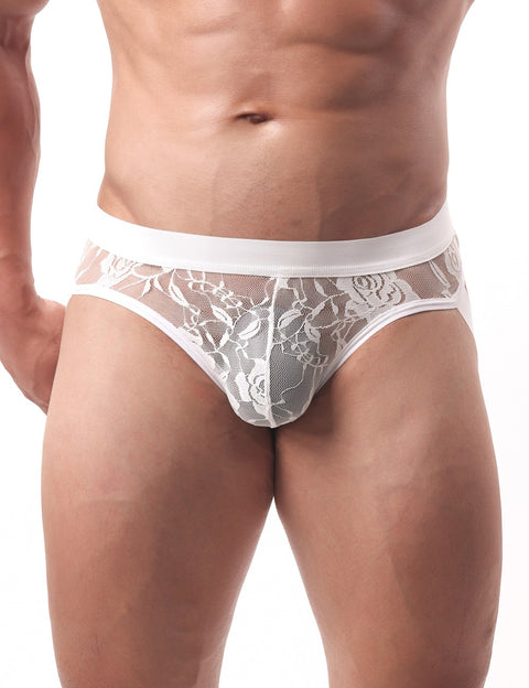 Lace See Through Mens Jockstrap Undie MP307-2 White M