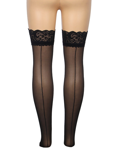 Sexy Lace Vertical Line Stockings With Silicone H3573 Black 3XL/5XL