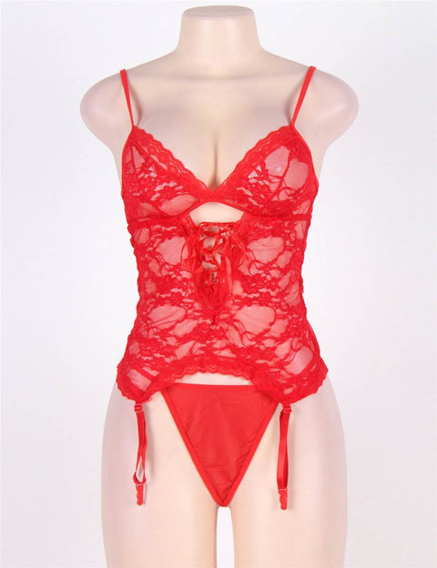 Lace Round Open Back Teddy R76006P Red 4XL