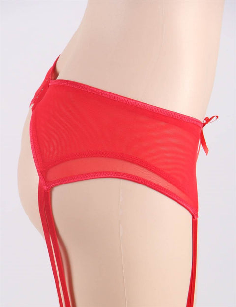 Mesh Garter Panties P5104-3 Red S/M