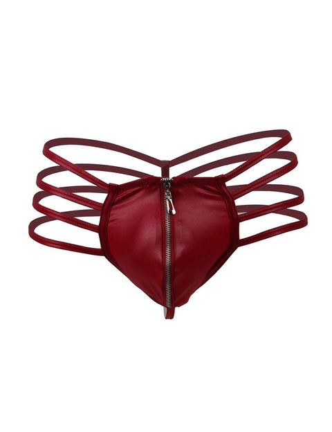 Mens Synthetic Leather Sexy Zipper Undies MP068-3 Red L
