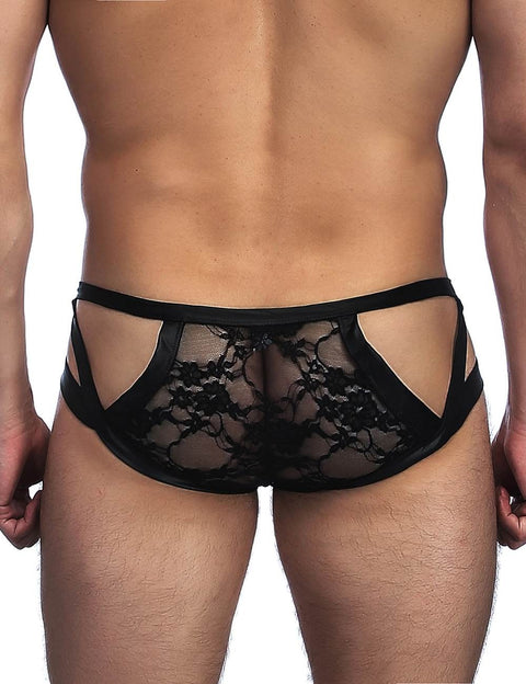 Leather Look Low Rise Sexy Briefs MP052 Black M