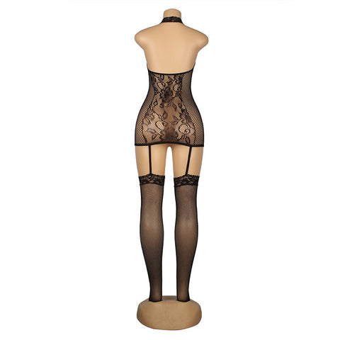 Sexy Sleeveless Halter Fishnet Bodystocking H3500 Black XS/M
