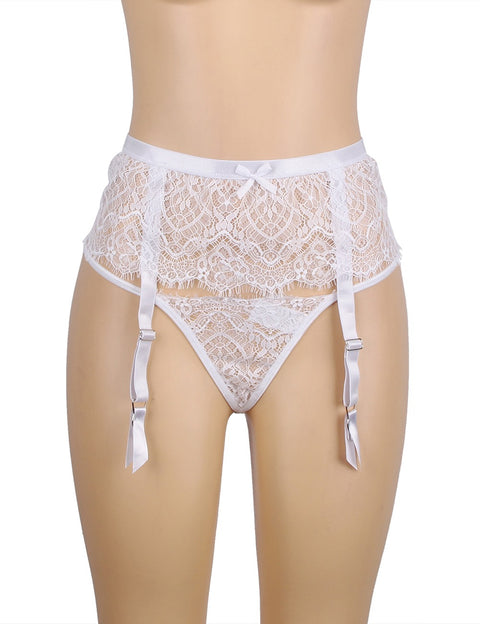 Eyelash Lace High Waist Garter Belt Panty Set P5206-2 White S/M