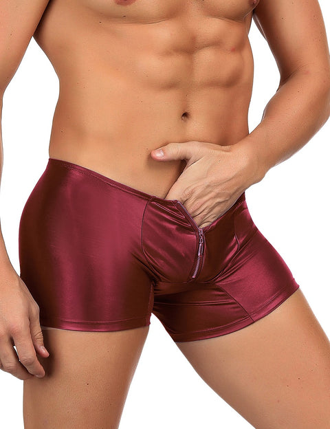 Faux Leather Men's Zip Undies MP069-3 Red XS
