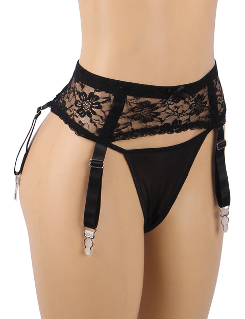 Sexy Lace Metal Clips Garter Panty P5258-1 Black XL/2XL