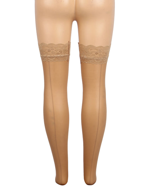 Sexy Lace Vertical Line Stockings With Silicone H3573 Nude XS/M