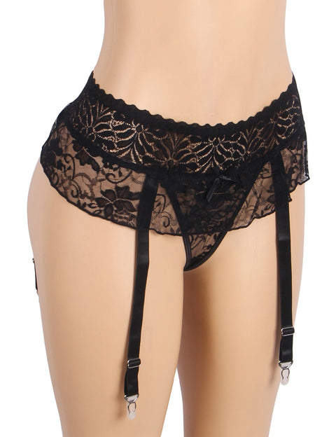 Sexy Lace Garter Panty with Metal Buckles P5251-1 Black M/L