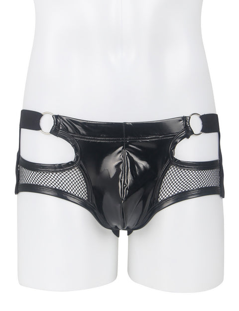 Faux Leather & Mesh Sexy Low Waist Mens Jockstrap MP305-1 Black S
