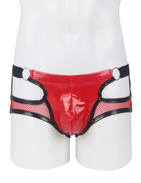 Faux Leather & Mesh Sexy Low Waist Mens Jockstrap MP305-2 Red L