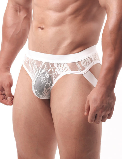 Lace See Through Mens Jockstrap Undie MP307-2 White M