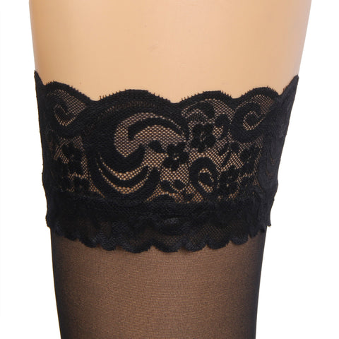 Sexy Lace Vertical Line Stockings With Silicone H3573 Black 3XL/5XL