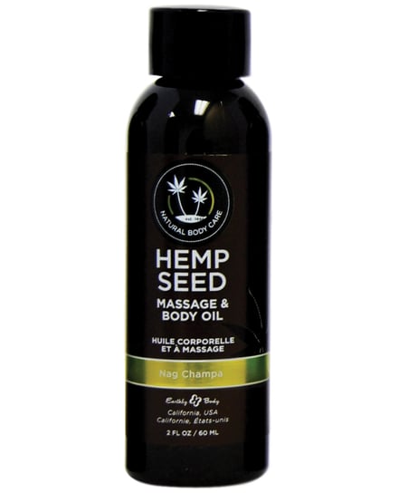 Bottle of Hemp Seed Massage & Body Oil on a white background