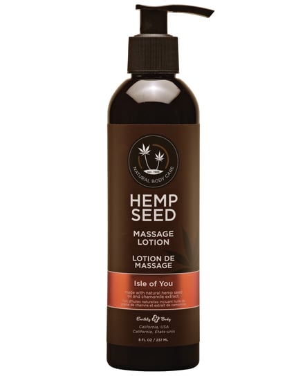 Hemp Seed massage lotion bottle on a white background