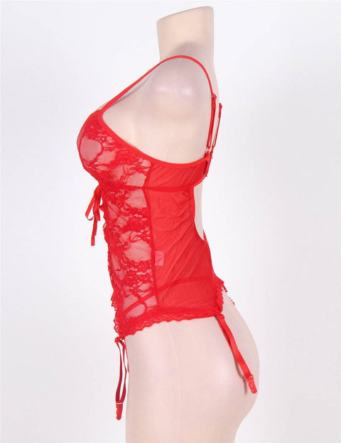 Lace Round Open Back Teddy R76006P Red 4XL