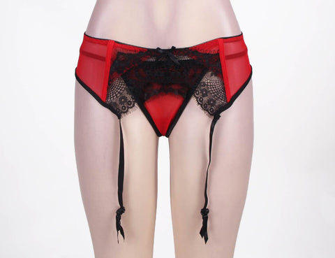 Sexy Transparent Lace Garter & Panty P5123-2 Red XS/S