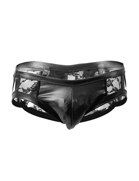 Leather Look Low Rise Sexy Briefs MP052 Black M