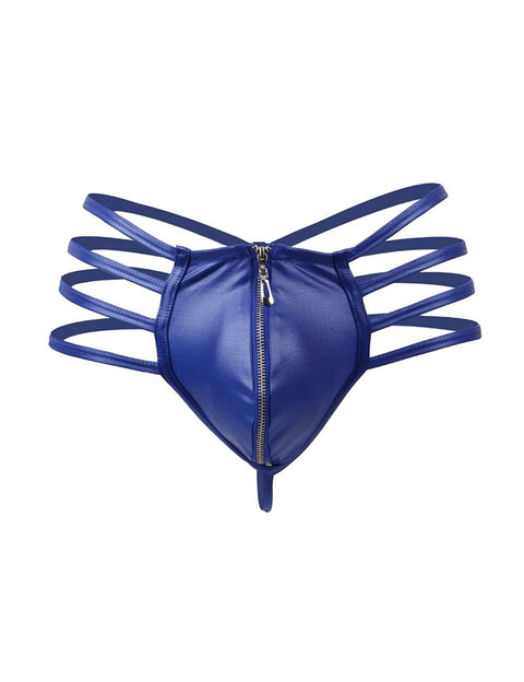 Mens Synthetic Leather Sexy Zipper Undies MP068-2 Blue S