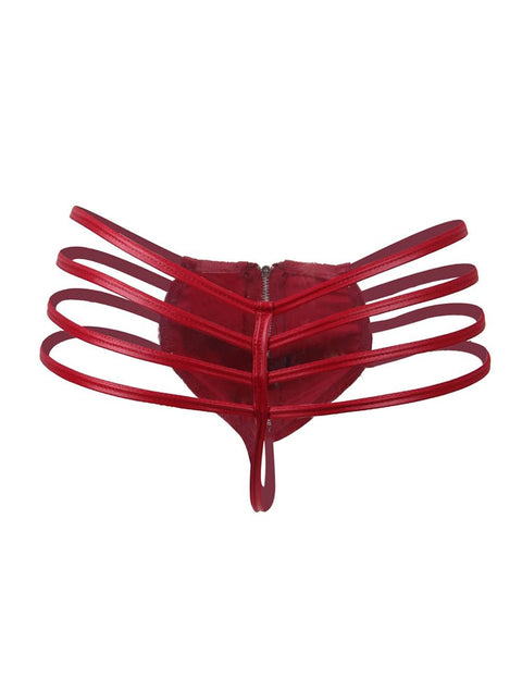 Mens Synthetic Leather Sexy Zipper Undies MP068-3 Red L