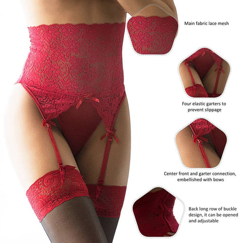 Lace Garter Panty Set P5159-2 Red XS/S