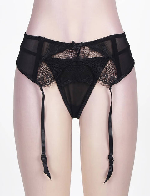 Sexy Transparent Lace Garter & Panty P5123-1 Black 3XL/4XL