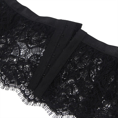 Eyelash Lace High Waist Garter Belt Panty Set P5206-1 Black XL