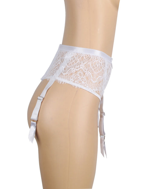 Eyelash Lace High Waist Garter Belt Panty Set P5206-2 White L
