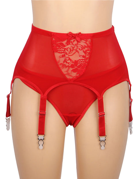 Lace Metal Clips Garter & Panty P5229-3 Red S