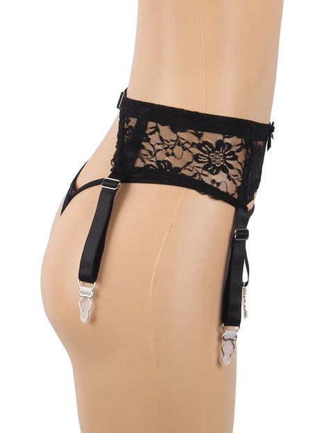 Sexy Lace Metal Clips Garter Panty P5258-1 Black XL/2XL