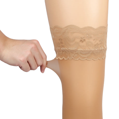 Sexy Lace Vertical Line Stockings With Silicone H3573 Nude XS/M