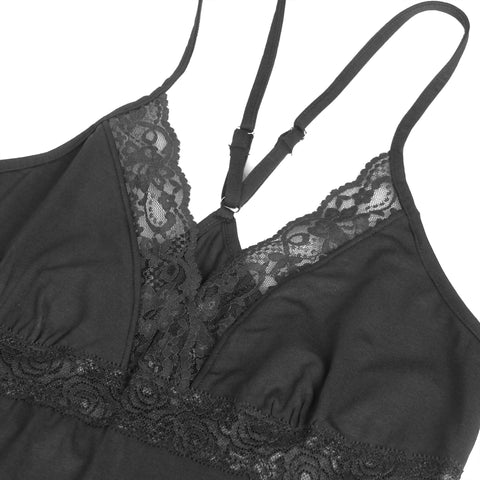 Lace Deep V Neck Suspender Nightdress R81732-1P Black XL