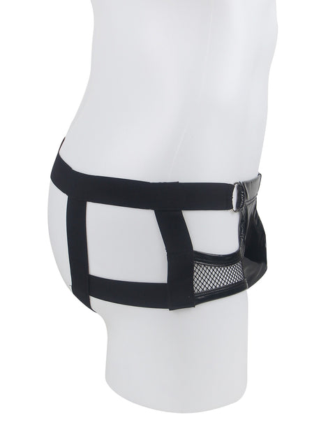 Faux Leather & Mesh Sexy Low Waist Mens Jockstrap MP305-1 Black S