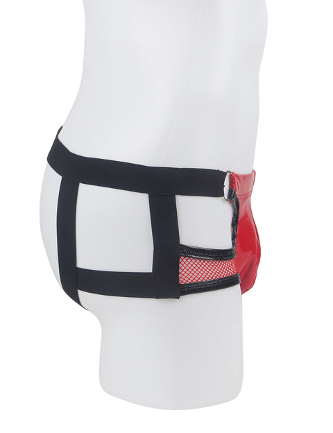 Faux Leather & Mesh Sexy Low Waist Mens Jockstrap MP305-2 Red S