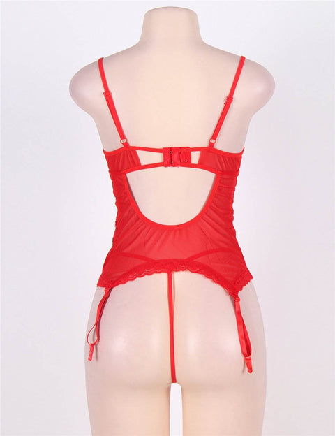 Lace Round Open Back Teddy R76006P Red 4XL