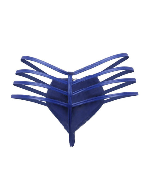 Mens Synthetic Leather Sexy Zipper Undies MP068-2 Blue S