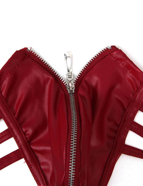 Mens Synthetic Leather Sexy Zipper Undies MP068-3 Red L