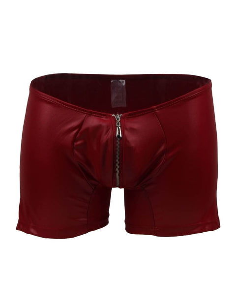 Faux Leather Men's Zip Undies MP069-3 Red XS