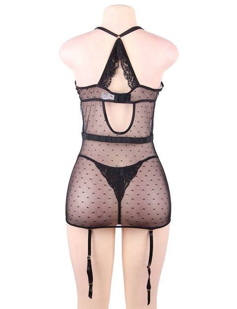 Delicate Lace Stitching Babydoll with Underwire R80915-1 Black XS/S