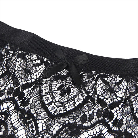 Eyelash Lace High Waist Garter Belt Panty Set P5206-1 Black XL